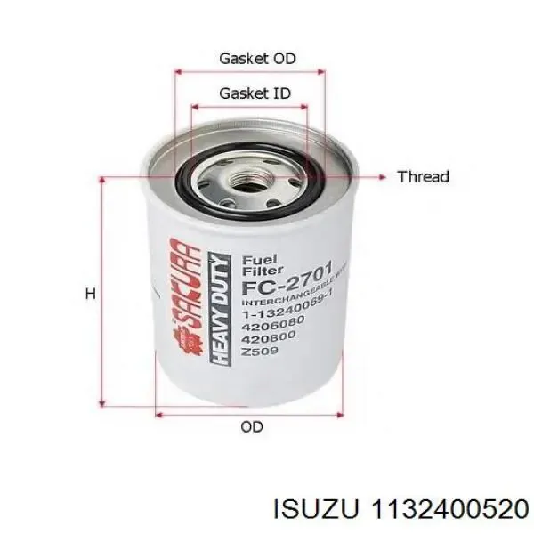Filtro de combustible 1132400520 Isuzu