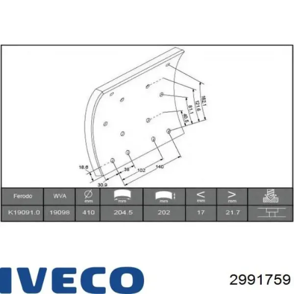 Zapatas de freno 2991759 Iveco
