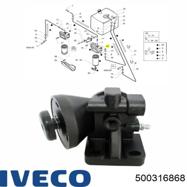 Tapa de la carcasa del filtro de combustible 500316868 Iveco
