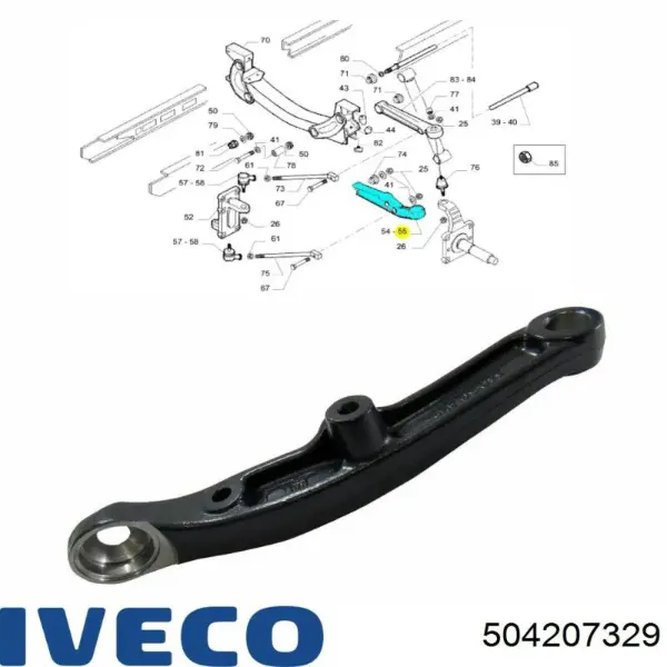 Brazo inferior derecho de la suspensión delantera 504207329 Iveco