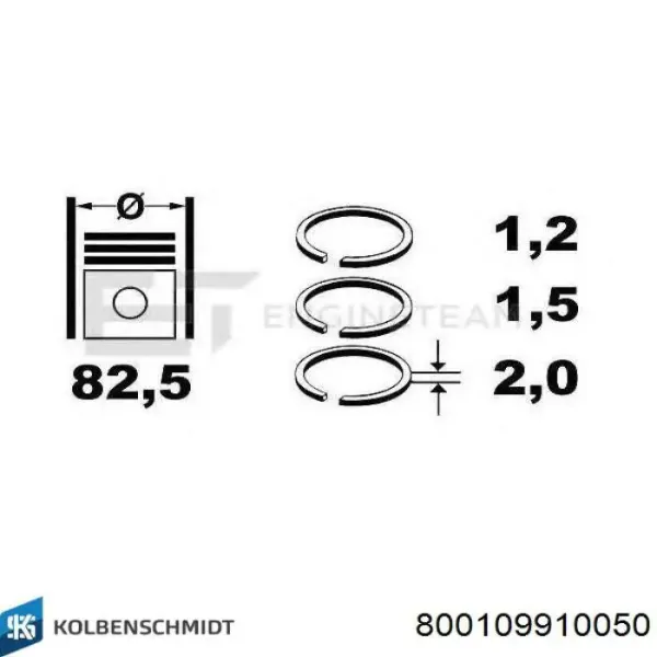 Juego de aros de pistón para 1 cilindro, sobremedida (+0,50 mm) 800109910050 Kolbenschmidt
