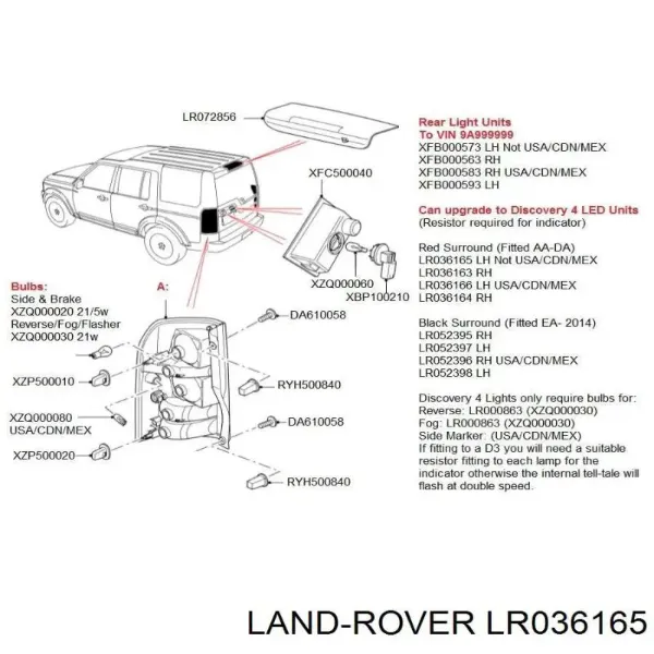 Piloto trasero izquierdo LR036165 Land Rover