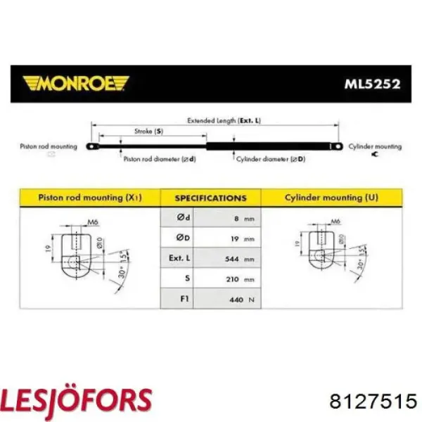 Amortiguador maletero 08300350 Montcada