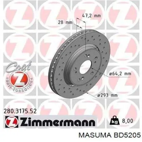 Disco de freno BD5205 Masuma