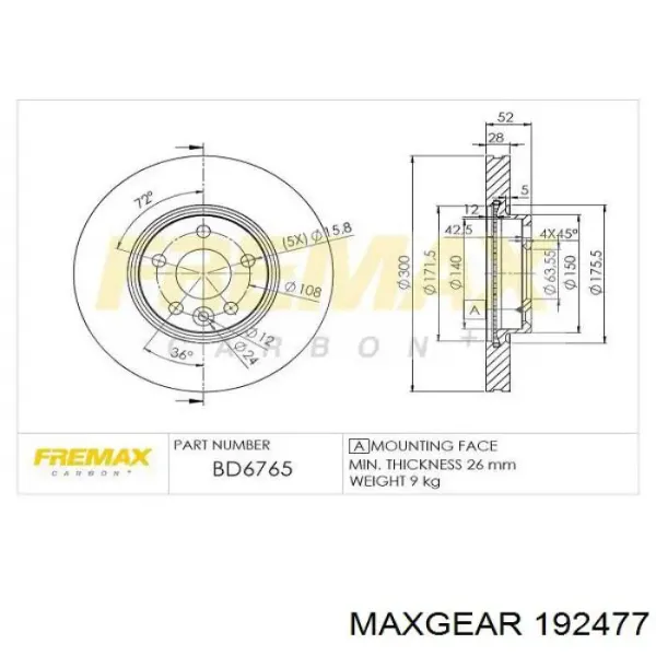 Disco de freno trasero Toyota Yaris P13
