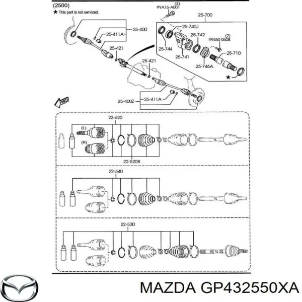 Semieje delantero derecho GP432550XA Mazda