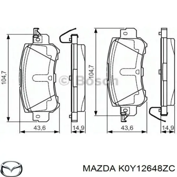 K0Y12648ZC Mazda Pastillas traseras