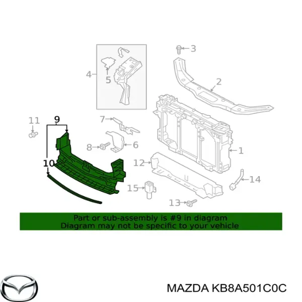 Deflector de aire inferior del radiador KB8A501C0C Mazda