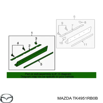 Moldura inferior de puerta delantera izquierda MAZDA TK4951RB0B