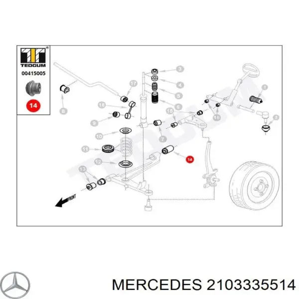 Silentblock del brazo de suspensión 2103335514 Mercedes