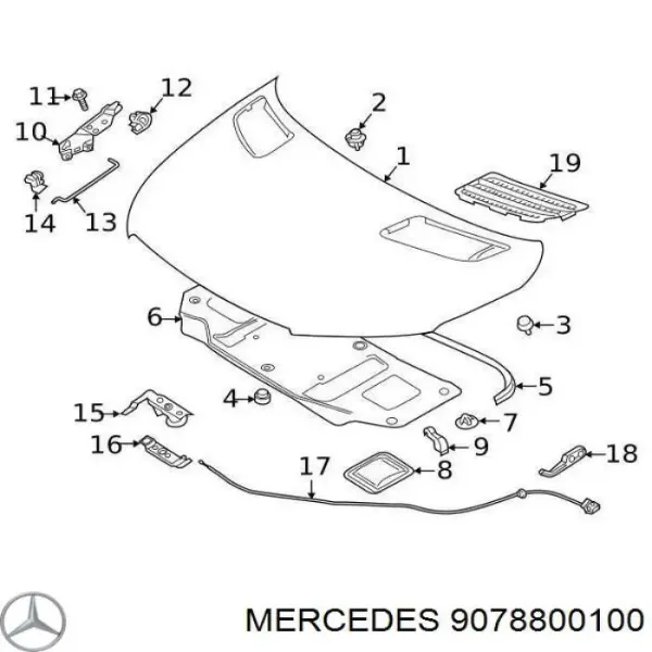 Cable de capó del motor 9078800100 Mercedes