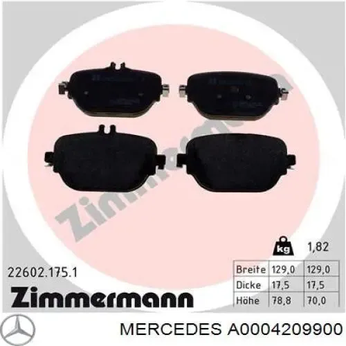 Pastillas de freno traseras A0004209900 Mercedes