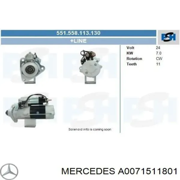 Motor de arranque A0071511801 Mercedes
