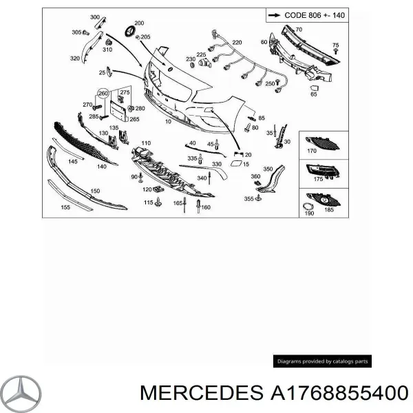 Tapa de rejilla de faro antiniebla delantero derecho A1768855400 Mercedes