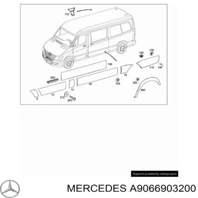 Moldura de guardabarros trasero izquierdo MERCEDES A9066903200