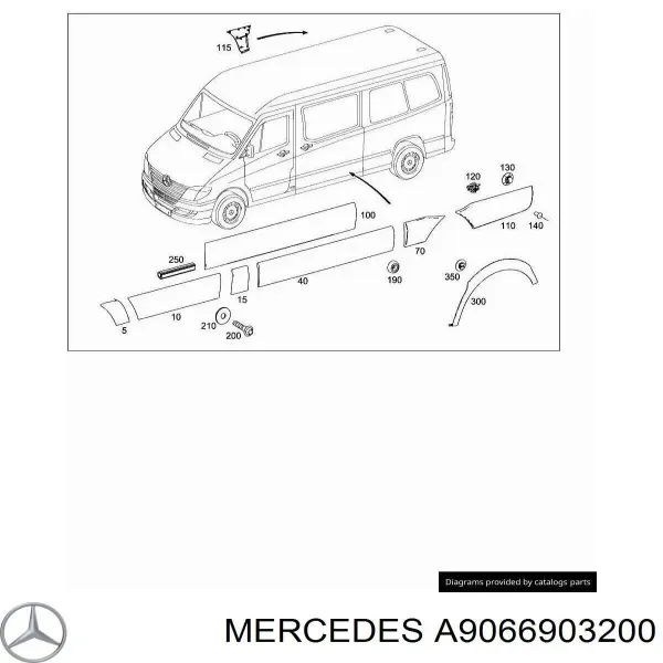 Moldura de guardabarros trasero izquierdo A9066903200 Mercedes