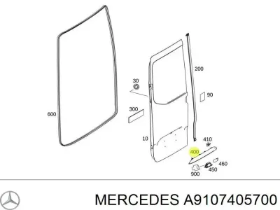 Manija exterior izquierda de puerta trasera de doble hoja MERCEDES A9107405700