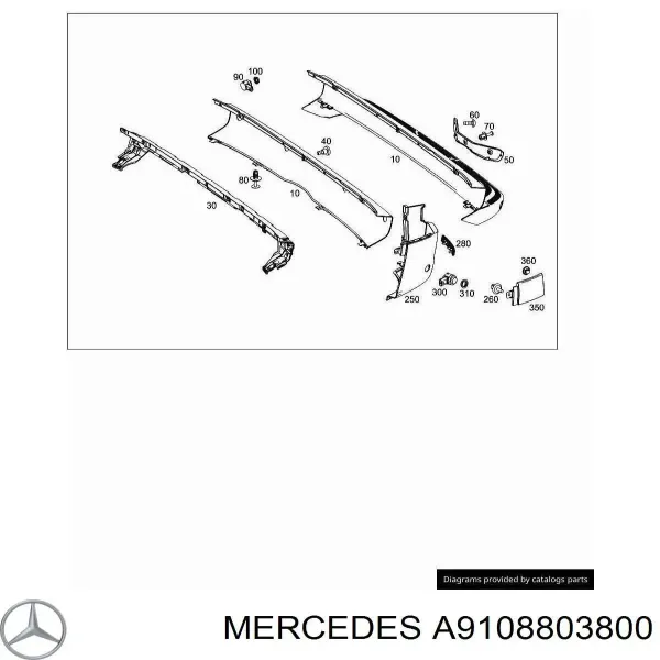 Protector, parachoques trasero derecho A9108803800 Mercedes