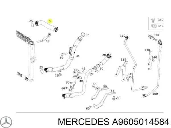 Manguera superior del radiador A9605014584 Mercedes
