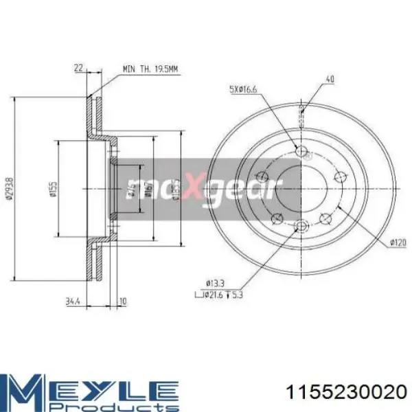 Disco de freno trasero Volkswagen Transporter 7HB, 7HJ, 7EB, 7EJ