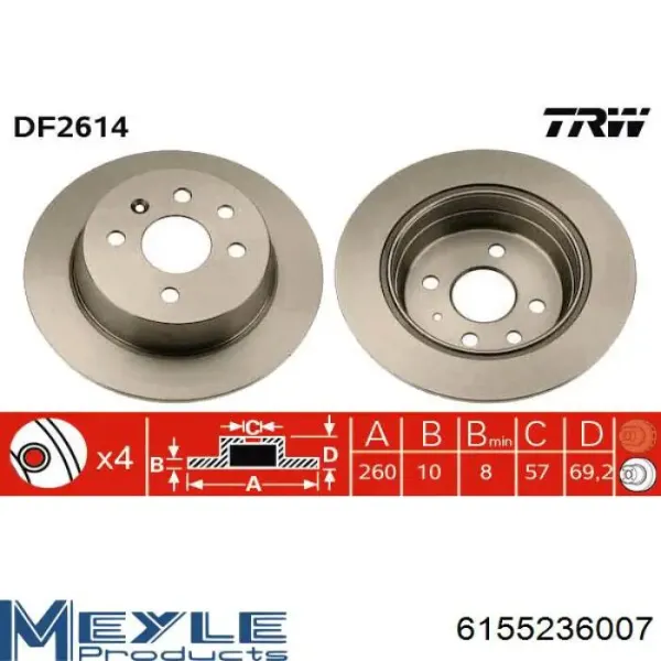 Disco de freno trasero Opel Astra 51, 52, F35, M35
