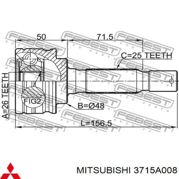 Semieje trasero derecho 3715A008 Mitsubishi