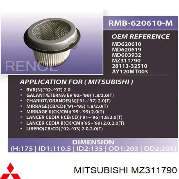 Filtro de aire MZ311790 Mitsubishi