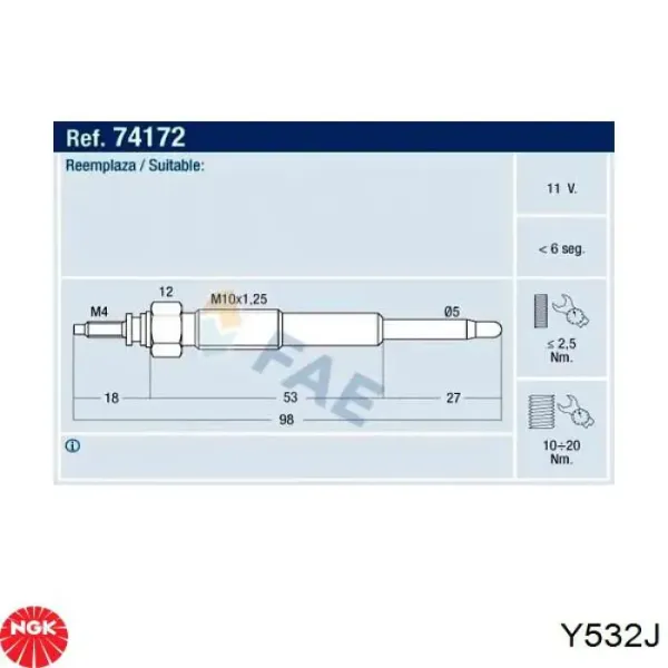 Bujía de precalentamiento Y532J NGK