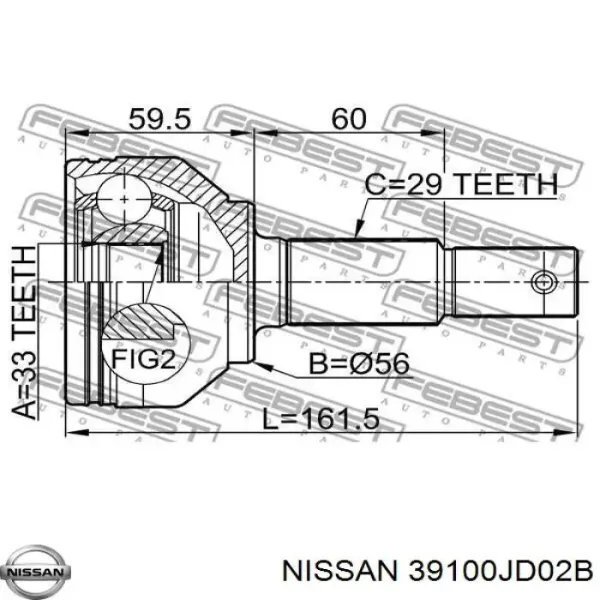 Árbol de transmisión delantero derecho 39100JD02B Nissan/Infiniti