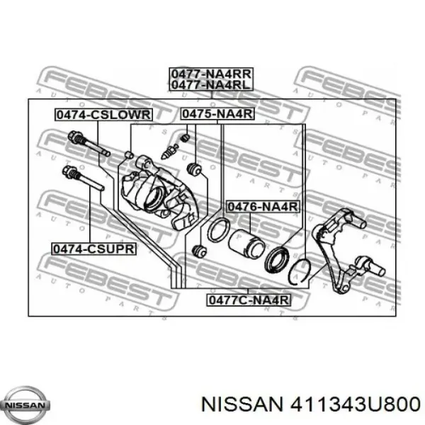 Guía de la pinza de freno delantera 411343U800 Nissan/Infiniti