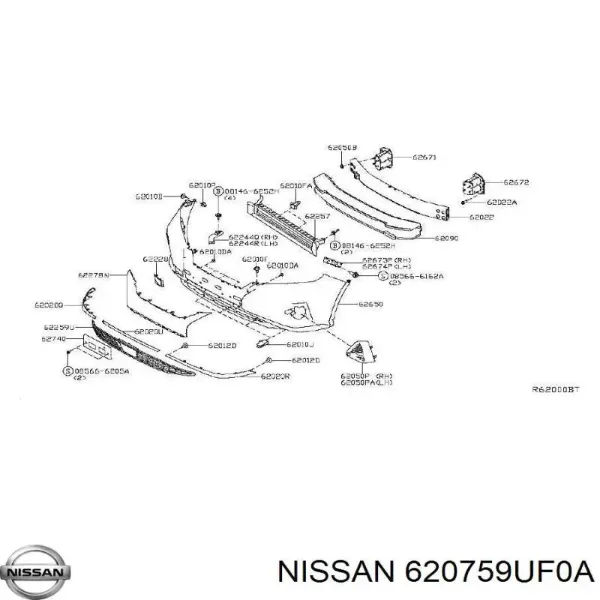 Moldura de parachoques delantera izquierda 620759UF0A Nissan/Infiniti
