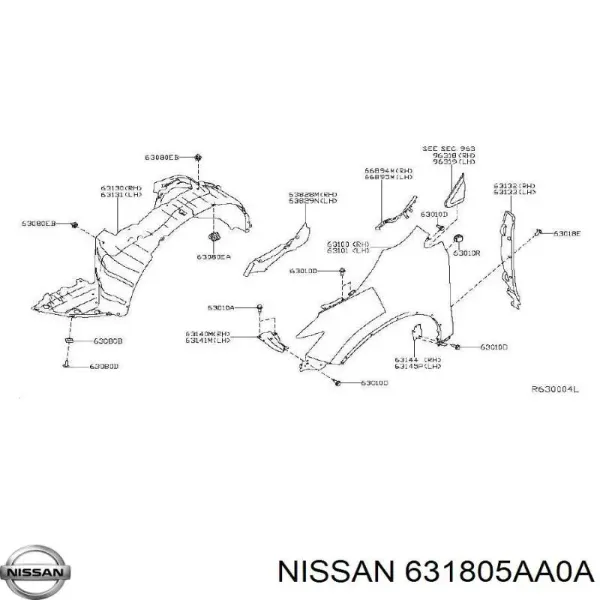 Soporte delantero de guardabarros delantero derecho 631805AA0A Nissan/Infiniti