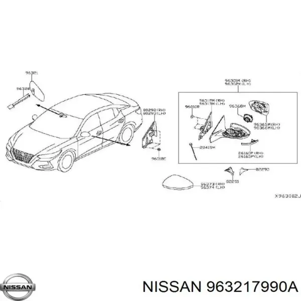 Espejo interior 963217990A Nissan/Infiniti