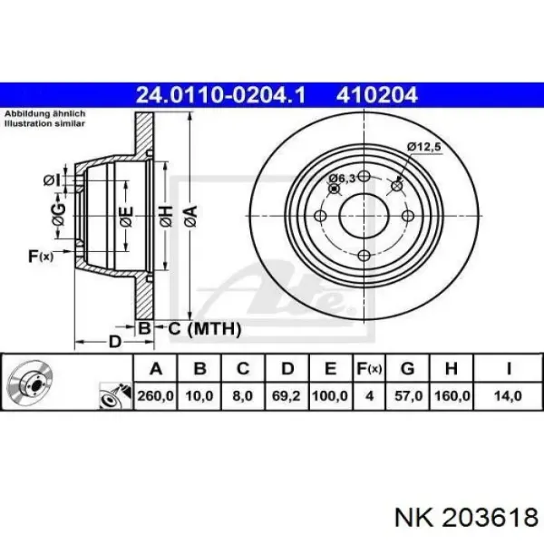 Disco de freno trasero Opel Astra 51, 52, F35, M35