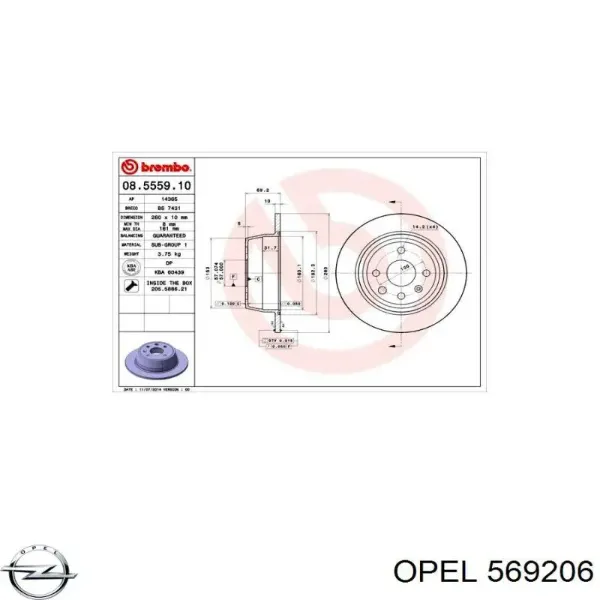 Disco de freno trasero Opel Astra 51, 52, F35, M35