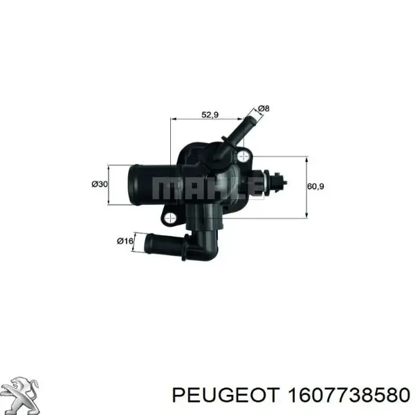 Caja de termostato 1607738580 Peugeot/Citroen