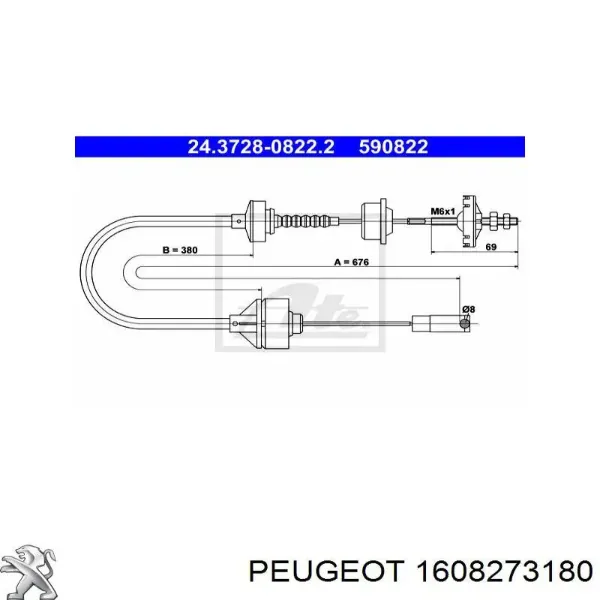 Cable de embrague 1608273180 Peugeot/Citroen