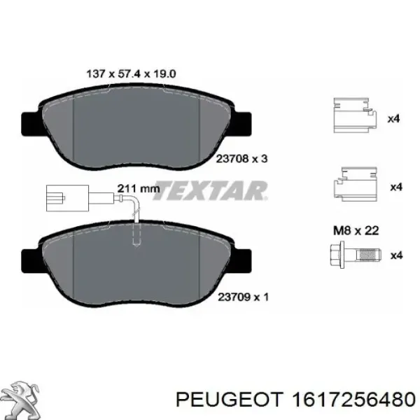 Pastillas de freno 1617256480 Peugeot/Citroen