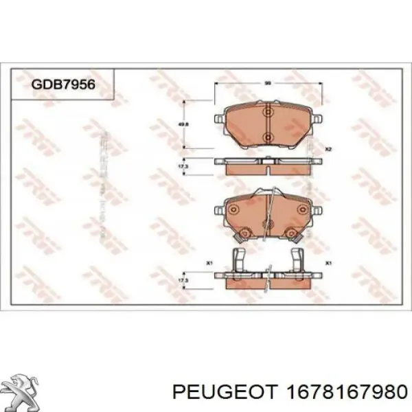 Pastillas de freno traseras 1678167980 Peugeot/Citroen