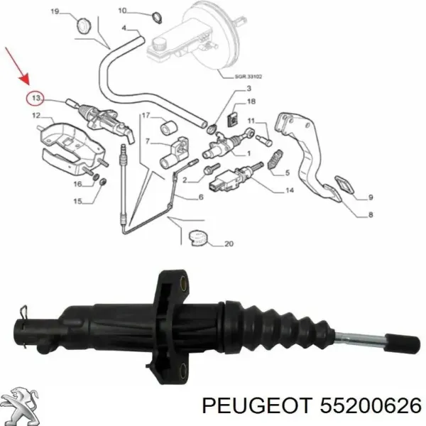 Bombin de embrague 55200626 Peugeot/Citroen