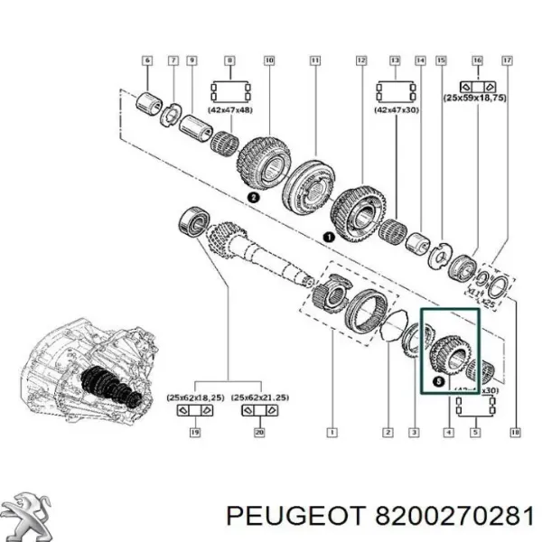 Piñón toma, 5a marcha Renault Master 3 FV, JV