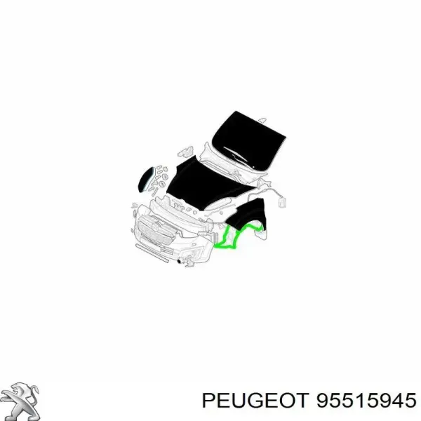 Guardalodos interior izquierdo, guardafango delantero 95515945 Peugeot/Citroen