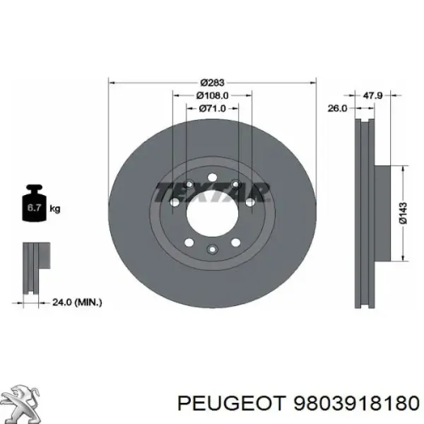 Disco de freno 9803918180 Peugeot/Citroen