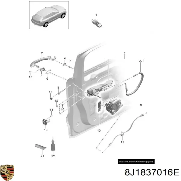 Cerradura de puerta delantera derecha 8J1837016E Porsche