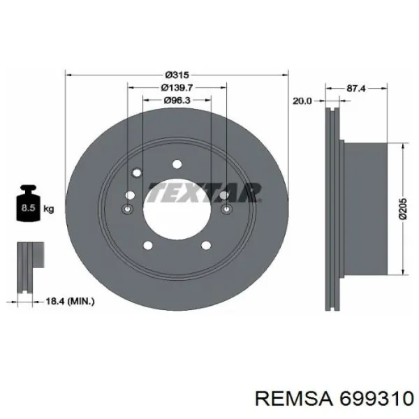 Disco de freno trasero 699310 Remsa