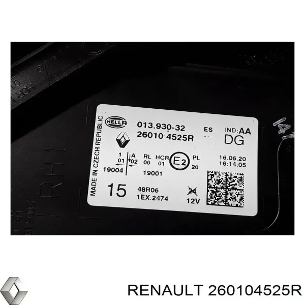 Faro derecho 260104525R Renault (RVI)