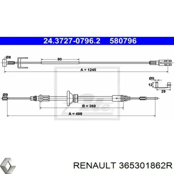 Cable de freno de mano delantero 365301862R Renault (RVI)