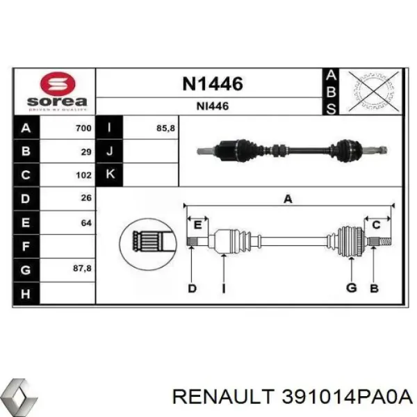 Semieje delantero izquierdo 391014PA0A Renault (RVI)