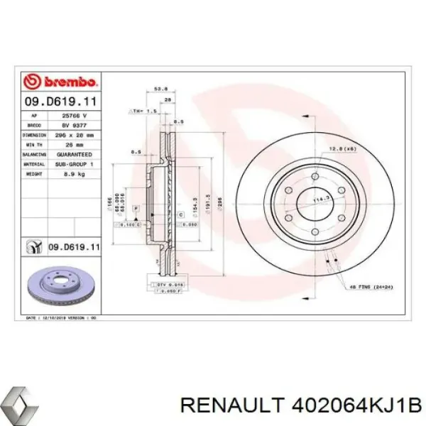 Disco de freno 402064KJ1B Renault (RVI)