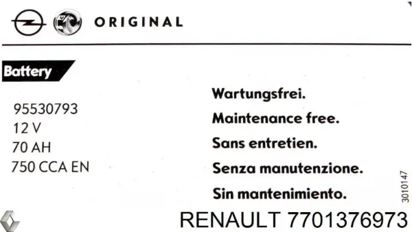 Batería 7701376973 Renault (RVI)